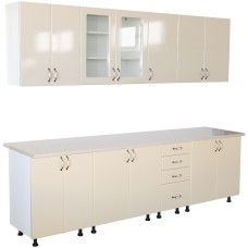 Bucatarie Zebra 260 cm din MDF Vanilie cu blat termoizolant culoare Marmura